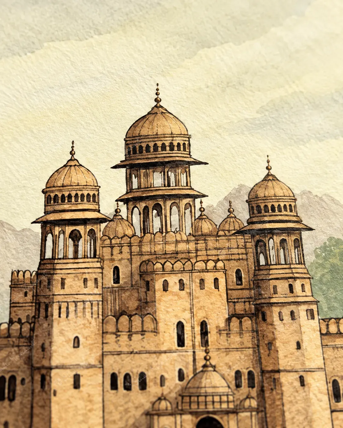 Indian Palace and Lake Heritage Painting - Image 2