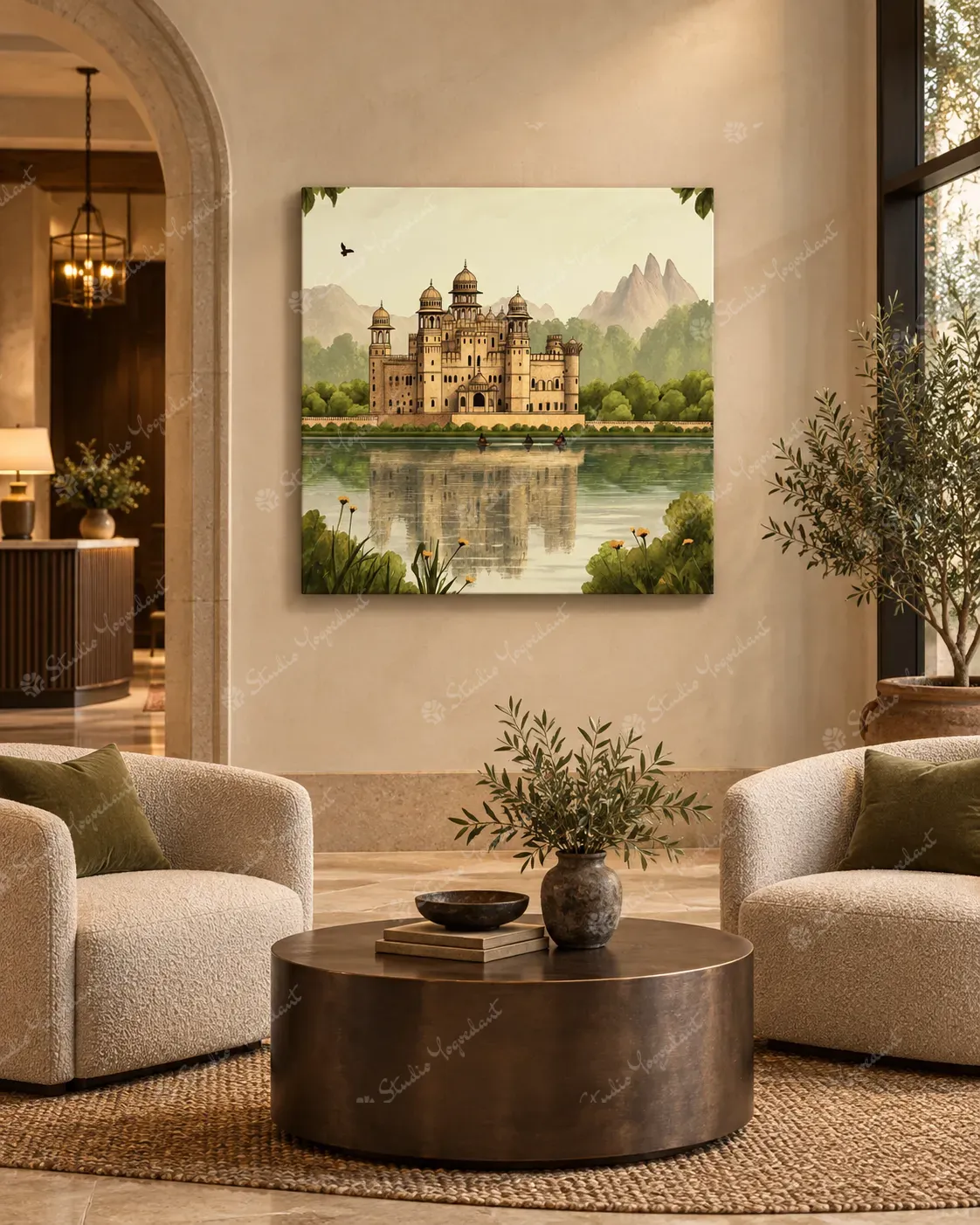 Indian Palace and Lake Heritage Painting - Image 8