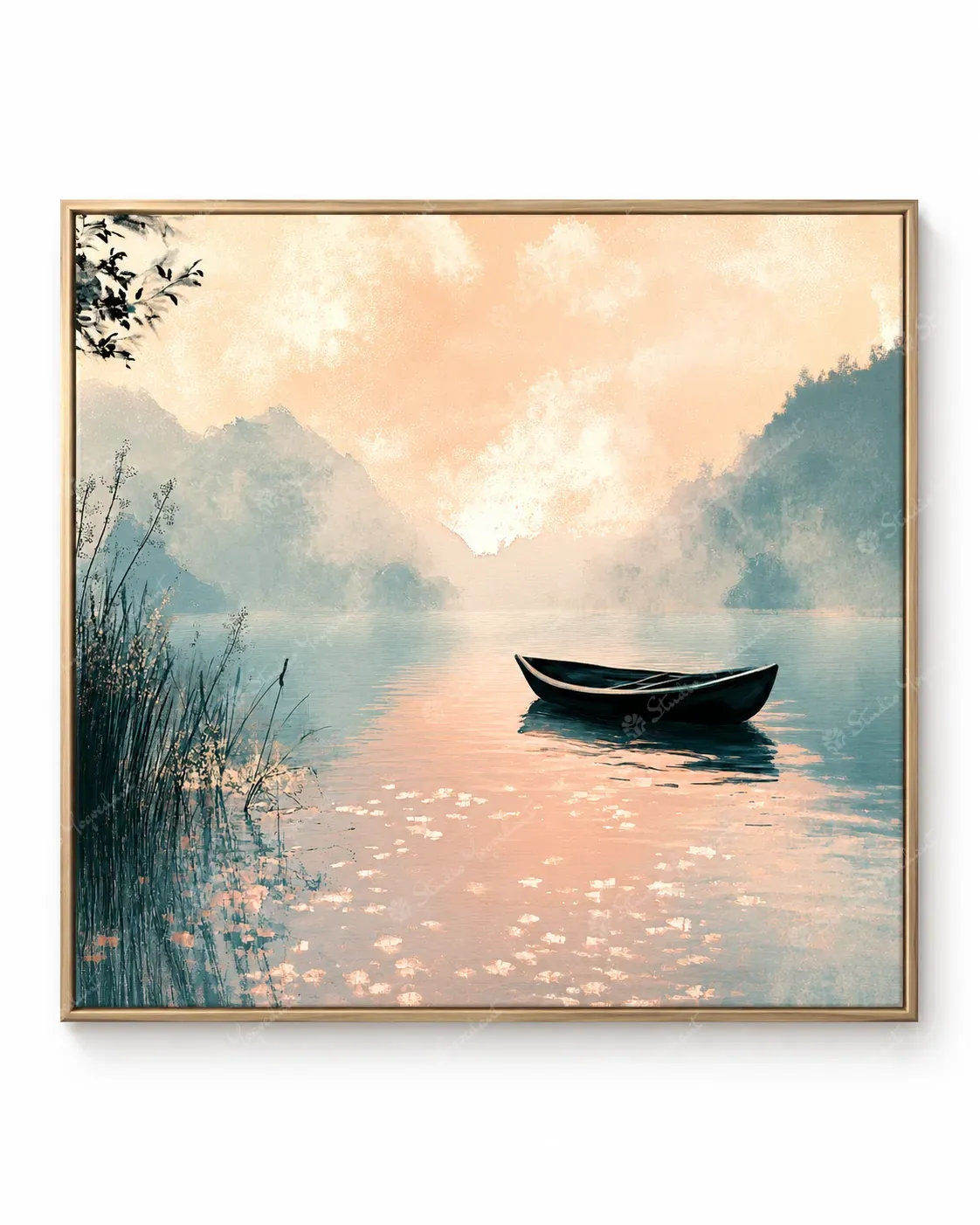 Serene Boat on Lake Landscape Painting