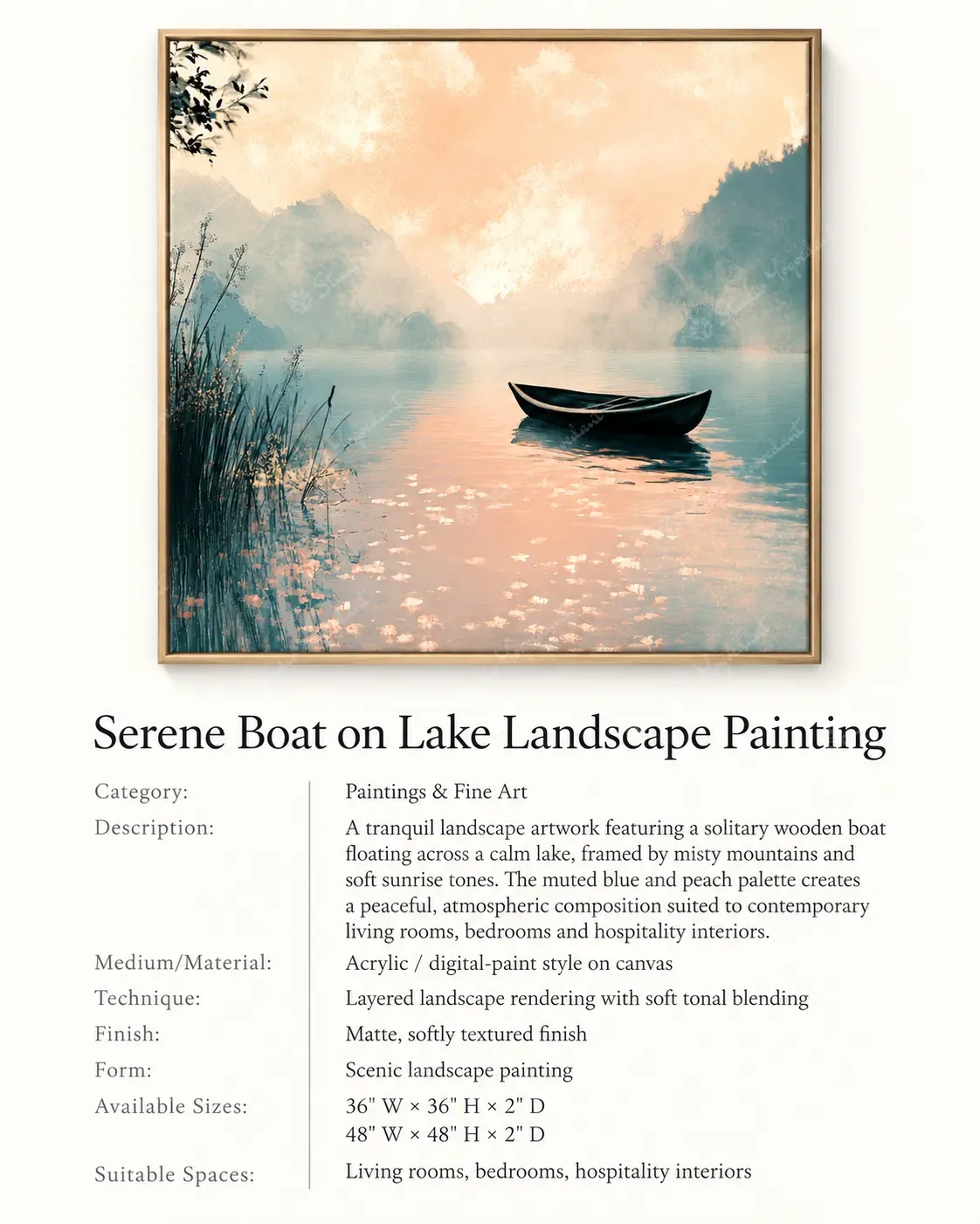 Serene Boat on Lake Landscape Painting - Image 3