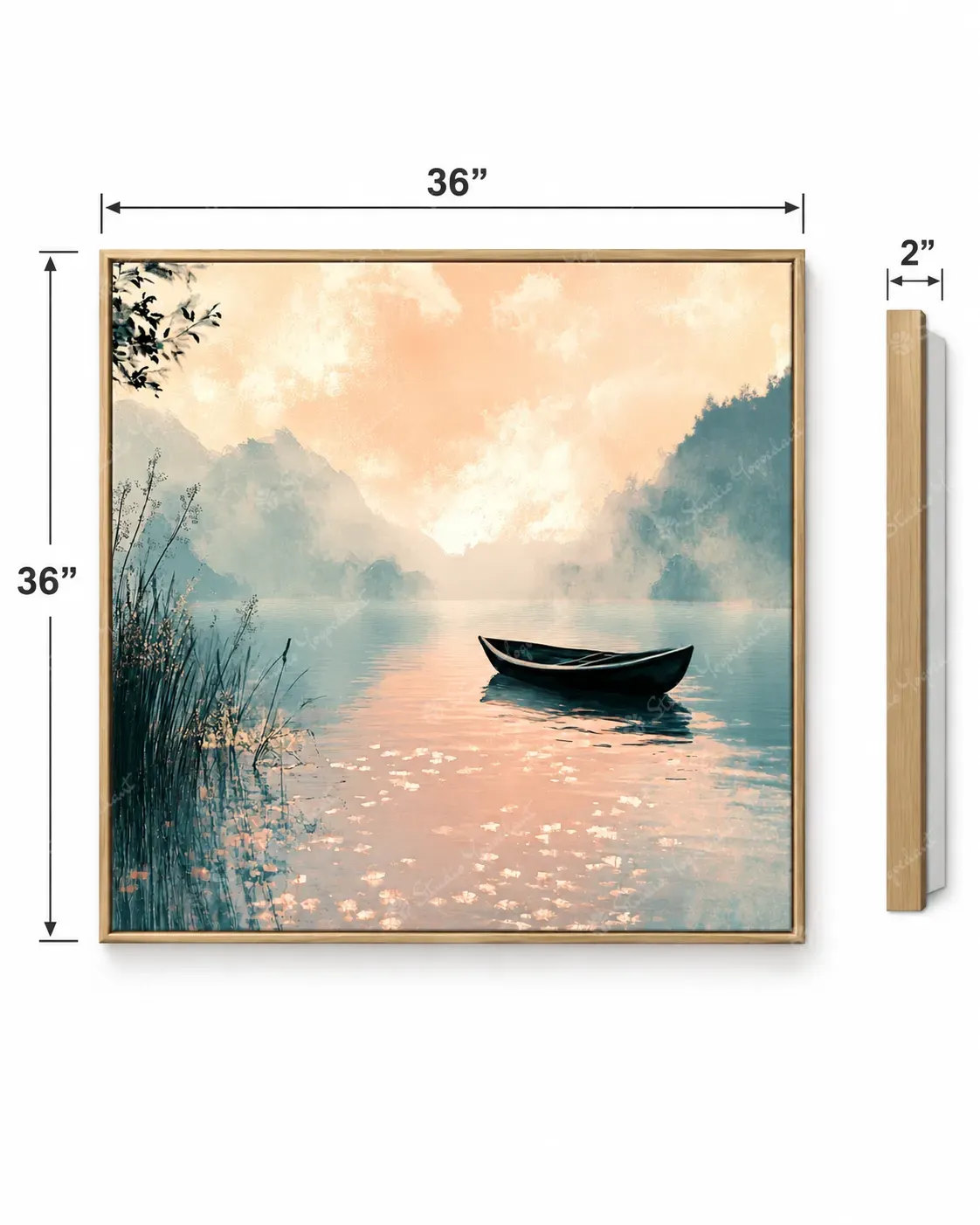 Serene Boat on Lake Landscape Painting - Image 4