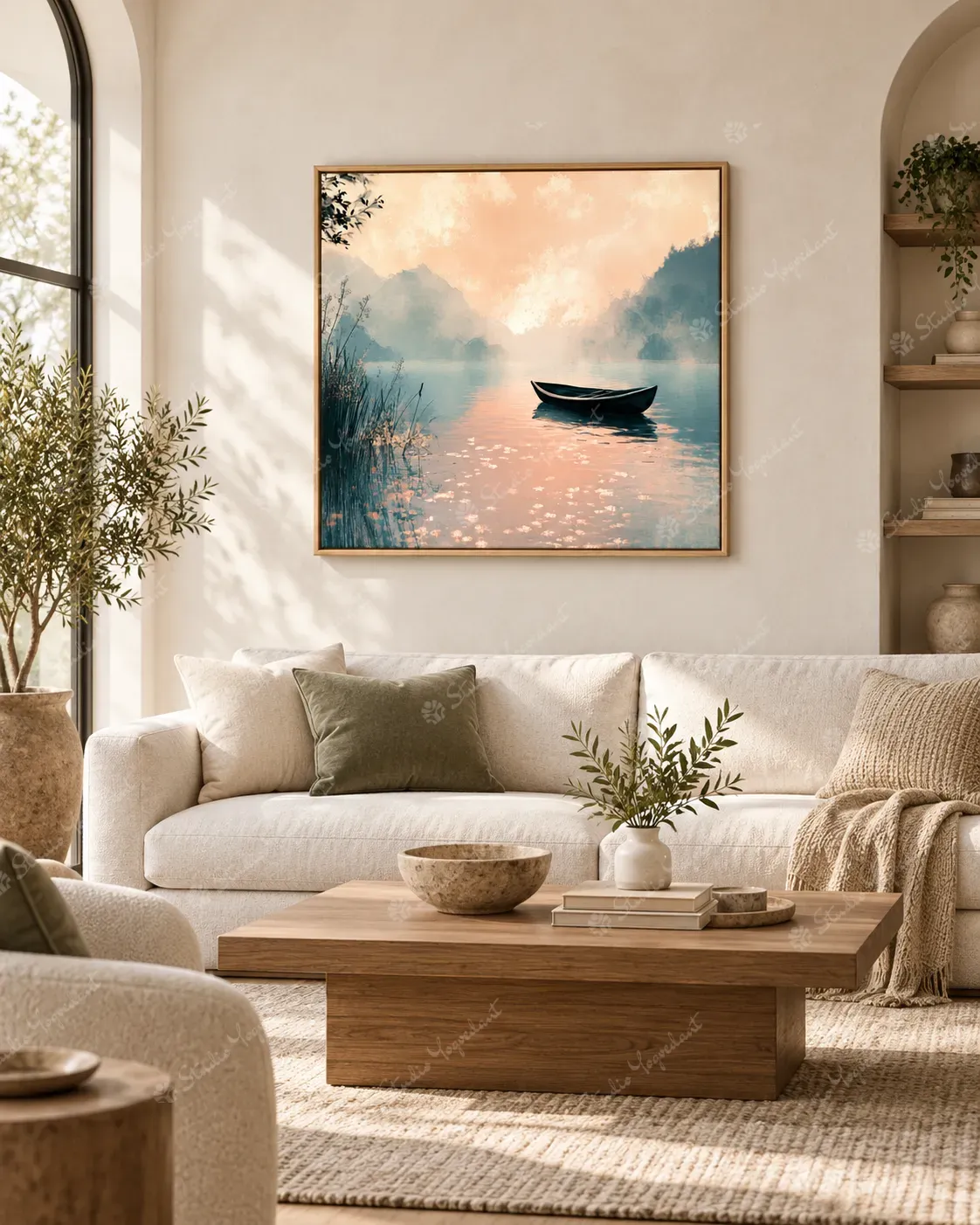 Serene Boat on Lake Landscape Painting - Image 7