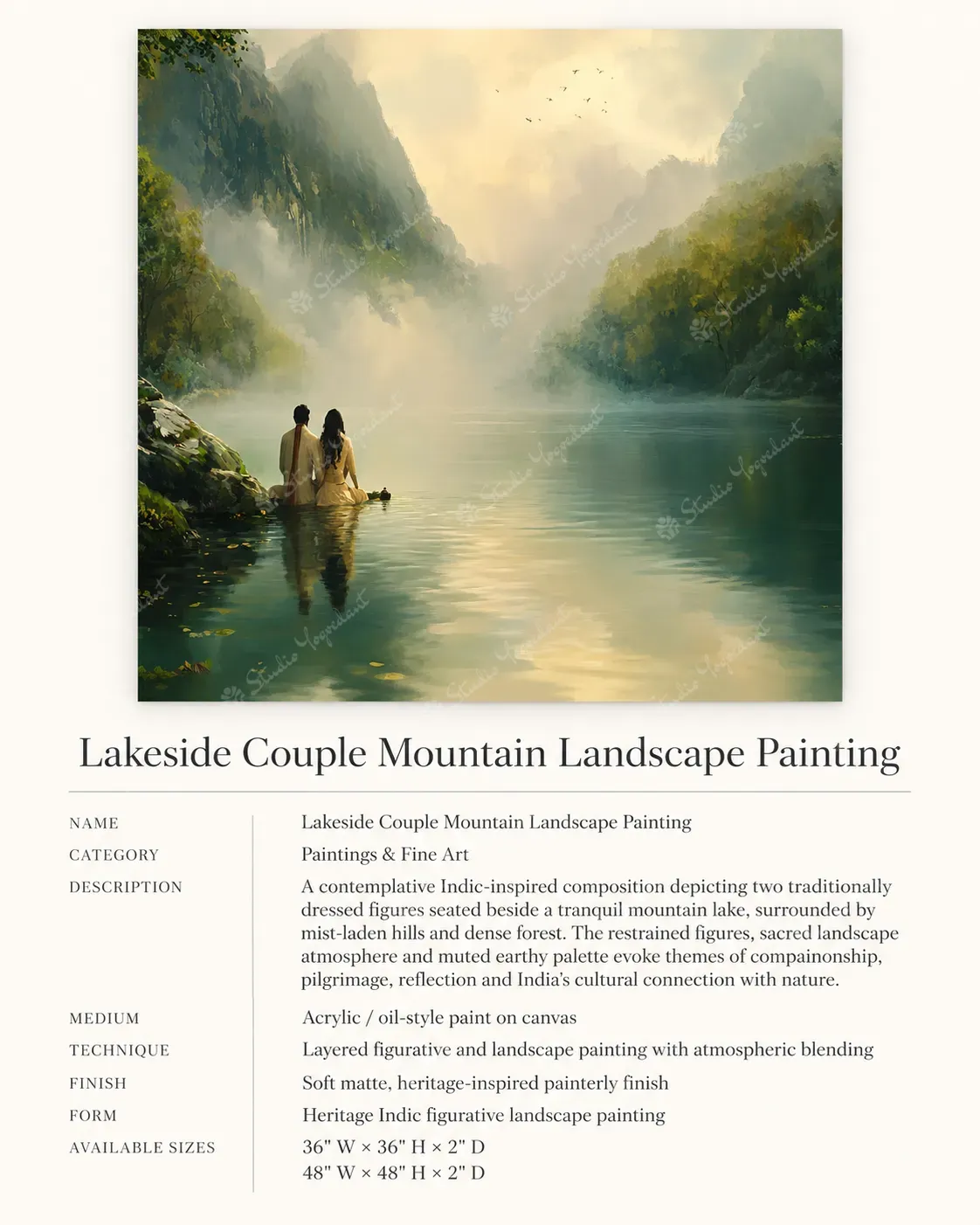 Lakeside Couple Mountain Landscape Painting - Image 3