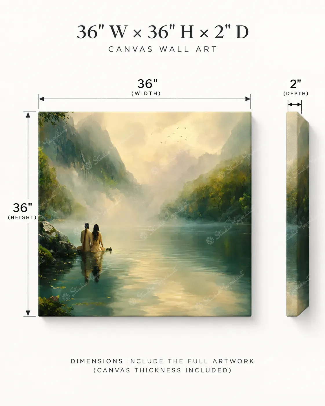 Lakeside Couple Mountain Landscape Painting - Image 4
