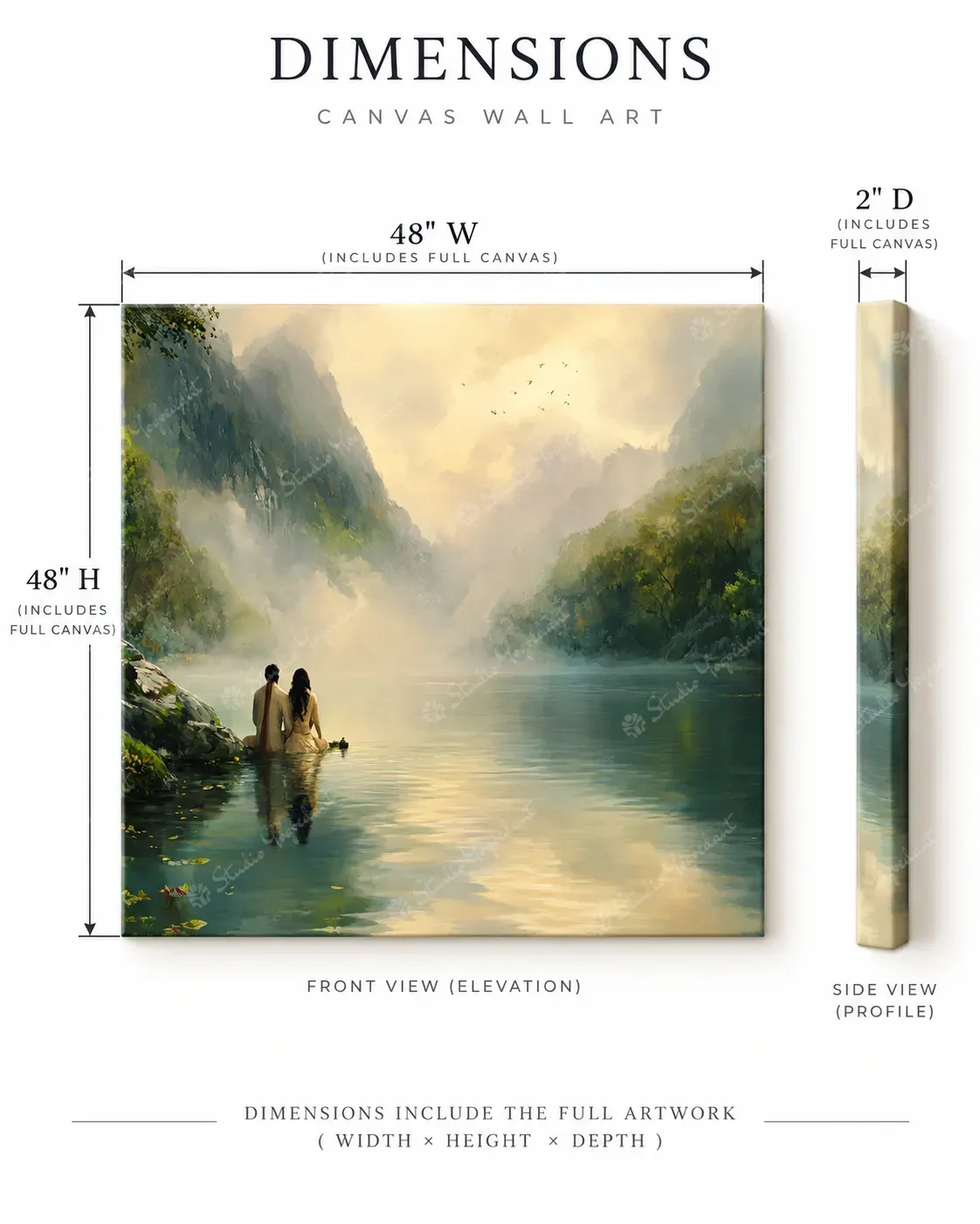 Lakeside Couple Mountain Landscape Painting - Image 5