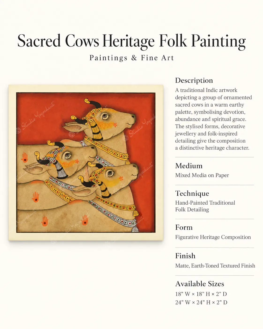 Sacred Cows Heritage Folk Painting - Image 3