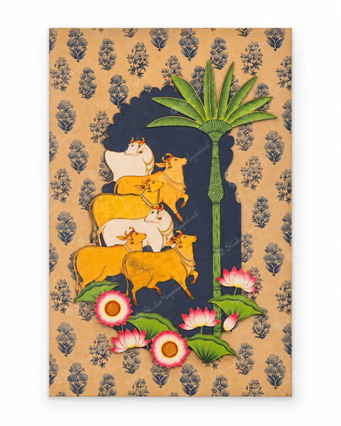 Pichwai Cows and Lotus Heritage Art Print