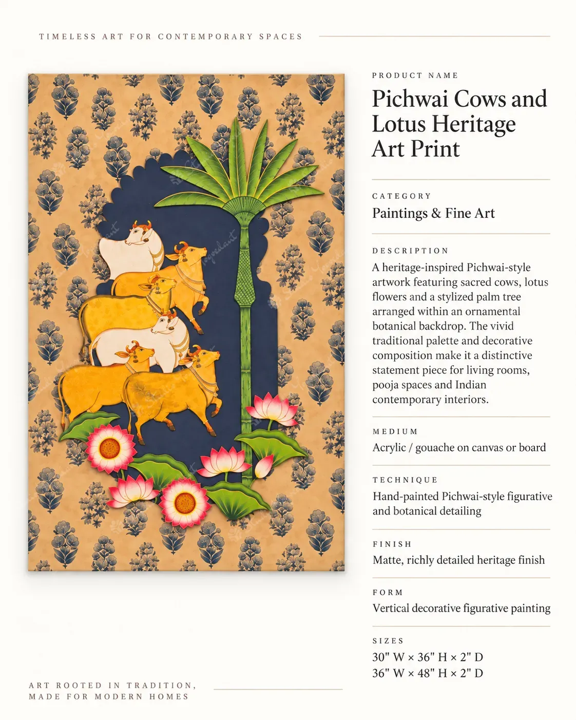 Pichwai Cows and Lotus Heritage Art Print - Image 3