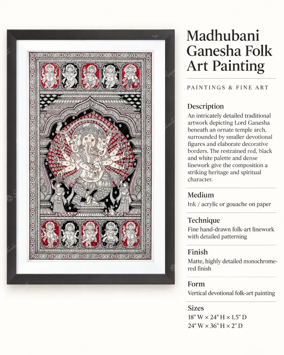 Madhubani Ganesha Folk Art Painting - Image 3