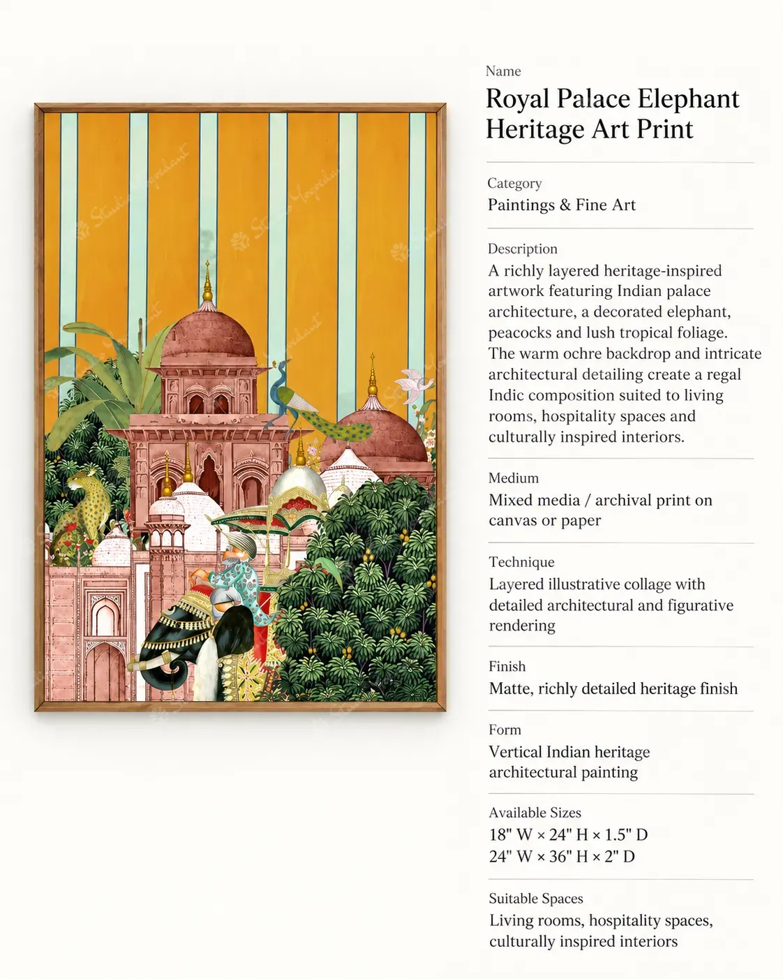 Royal Palace Elephant Heritage Art Print - Image 3