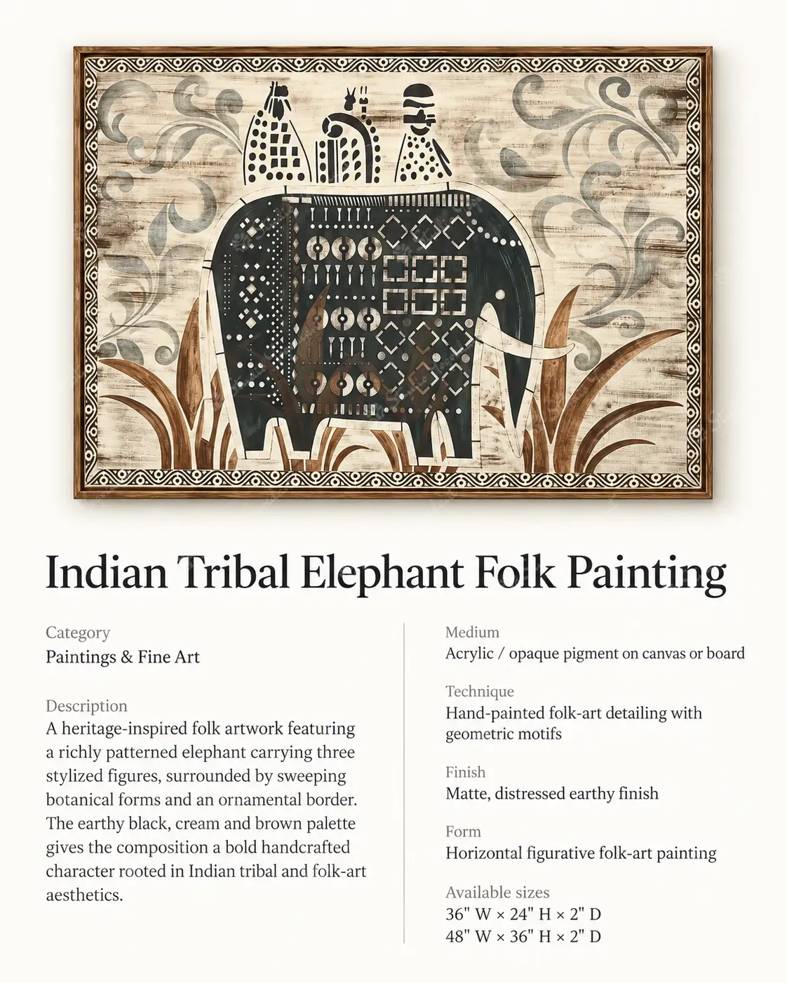 Indian Tribal Elephant Folk Painting - Image 3