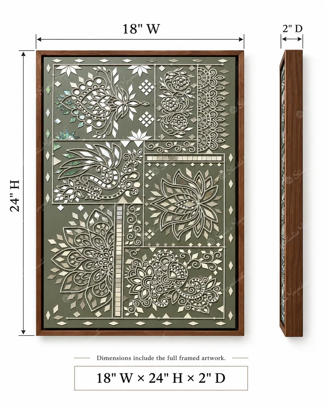 Grey Floral Lippan Mirror Wall Art - Image 4