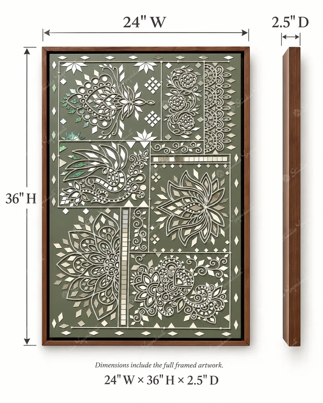 Grey Floral Lippan Mirror Wall Art - Image 5