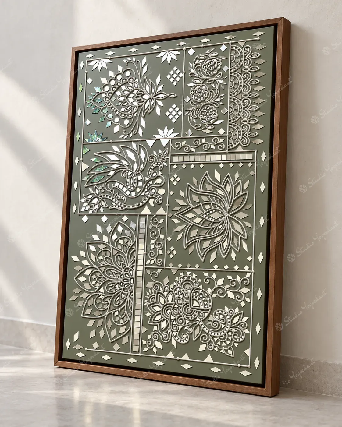 Grey Floral Lippan Mirror Wall Art - Image 6