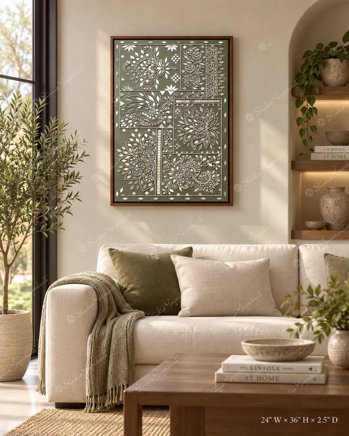 Grey Floral Lippan Mirror Wall Art - Image 7