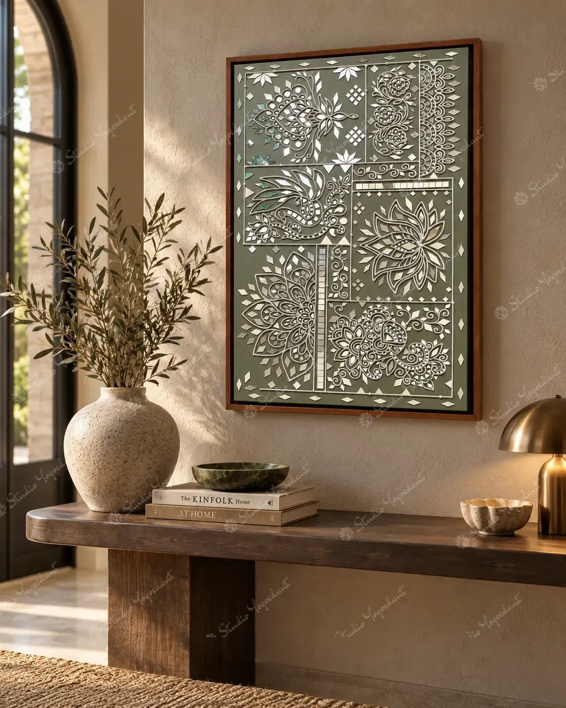 Grey Floral Lippan Mirror Wall Art - Image 8