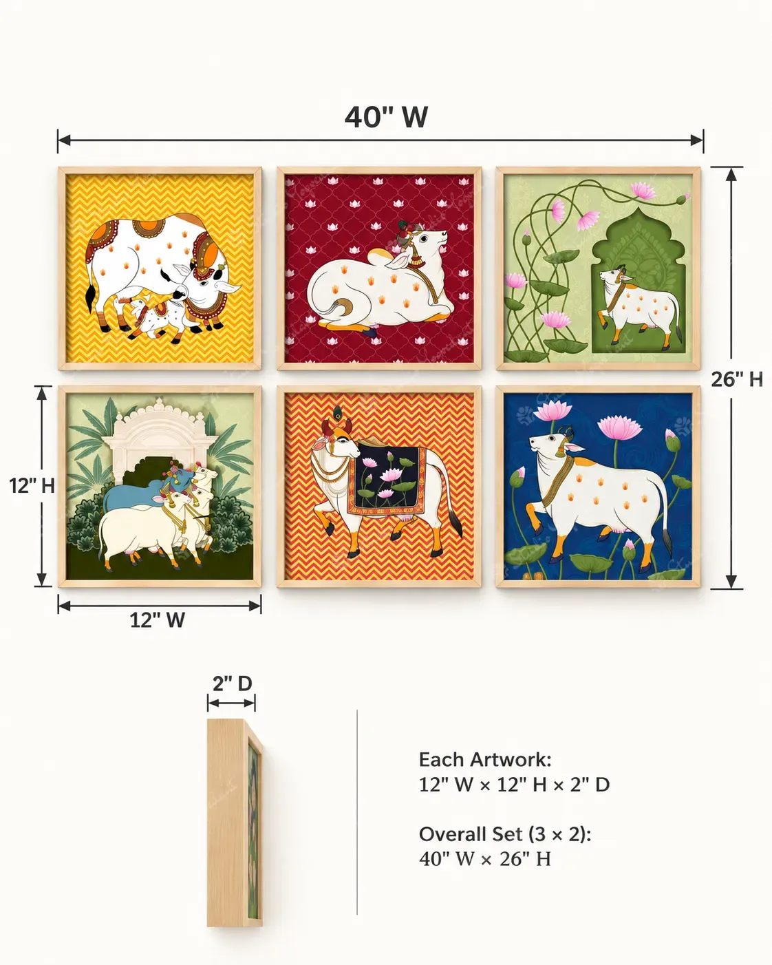 Pichwai Cow Wall Art Set of 6 - Image 4