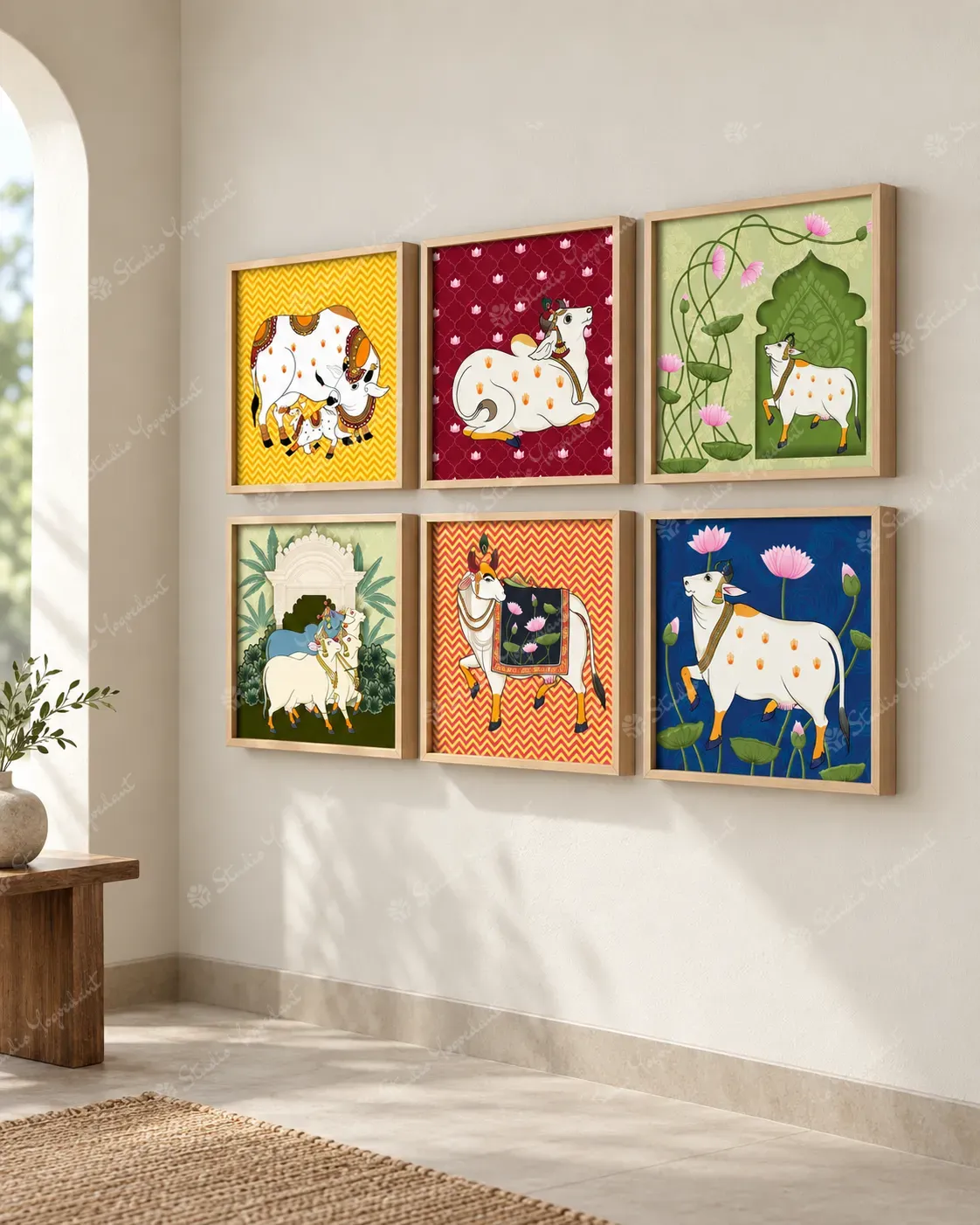 Pichwai Cow Wall Art Set of 6 - Image 5