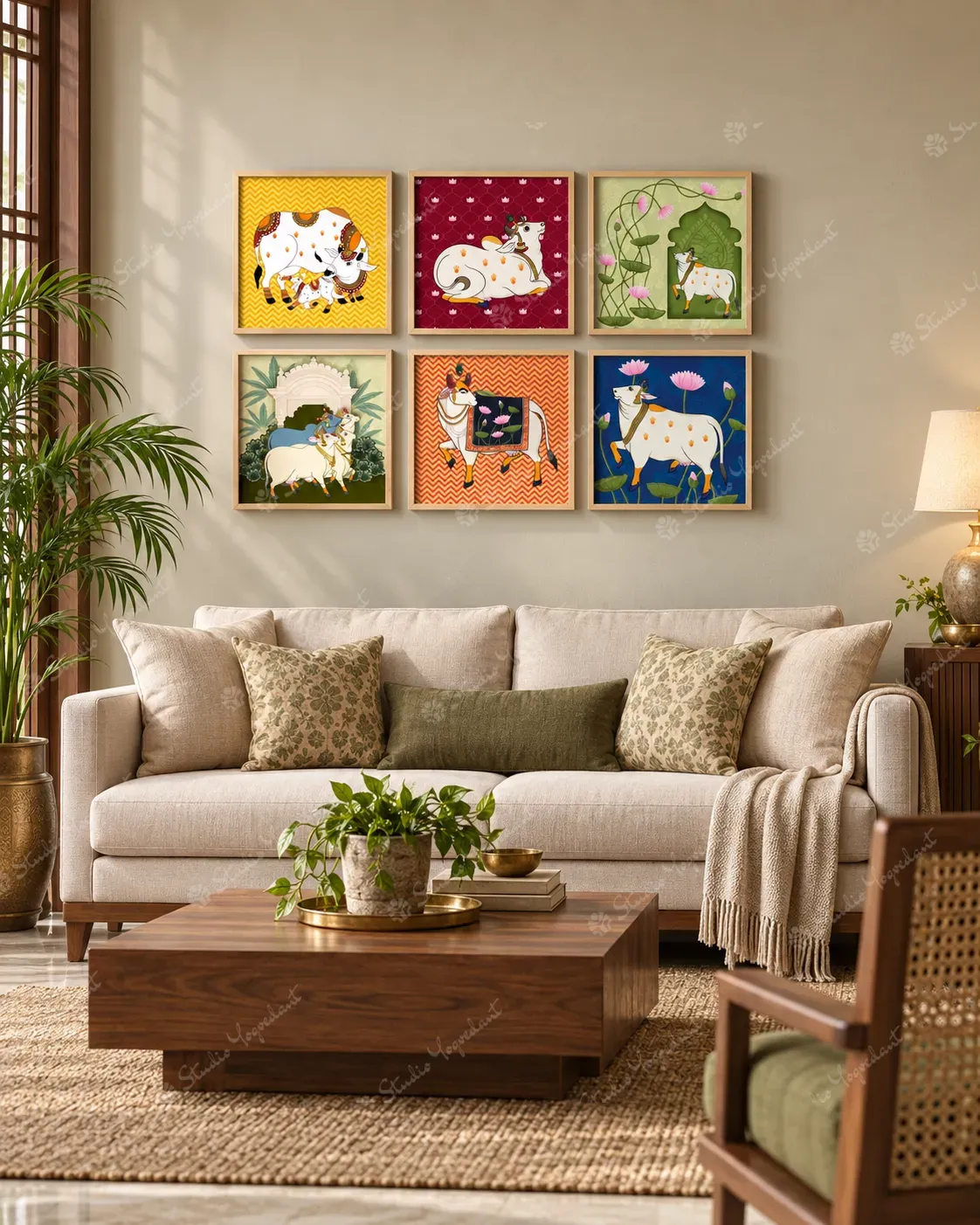 Pichwai Cow Wall Art Set of 6 - Image 6