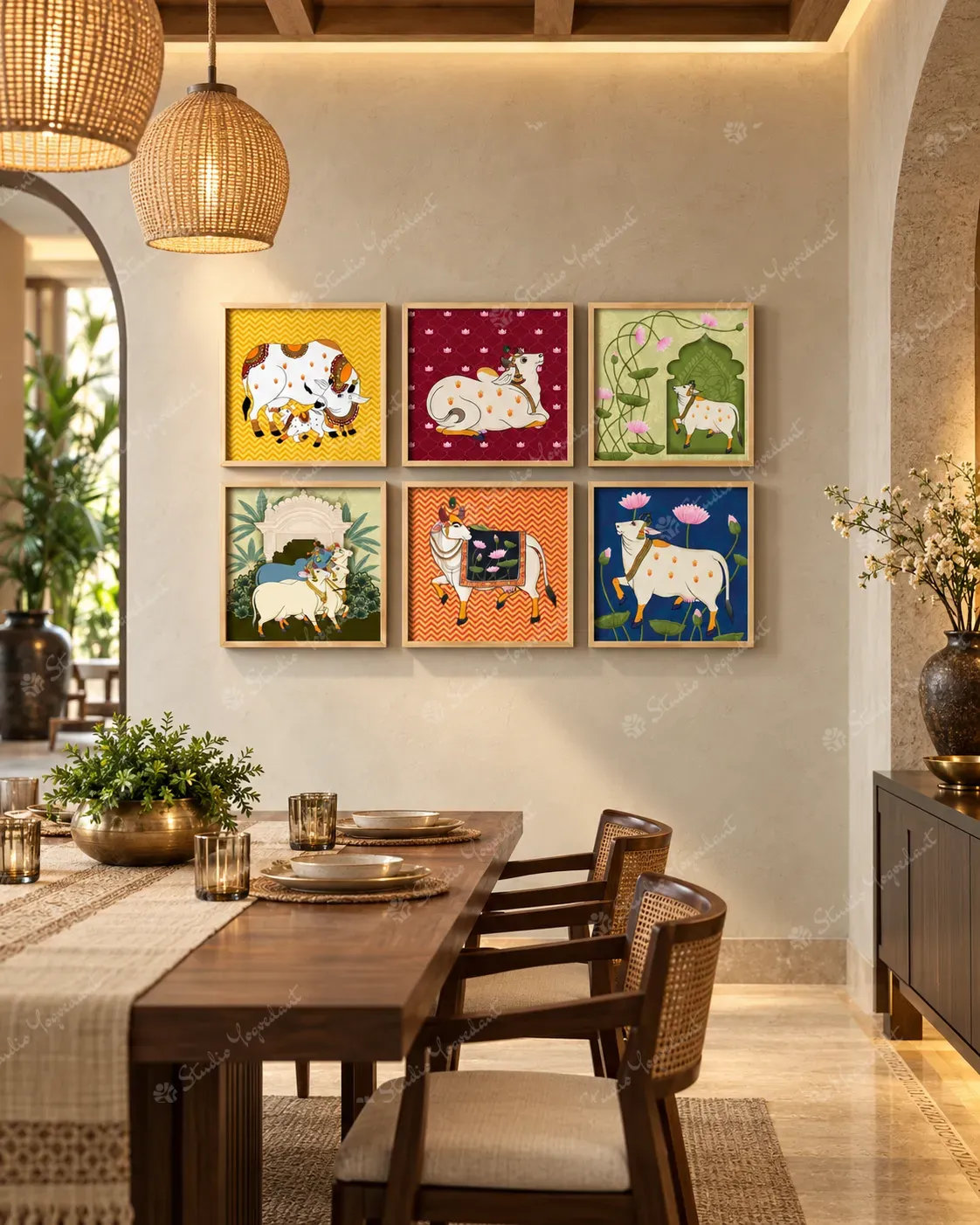 Pichwai Cow Wall Art Set of 6 - Image 7