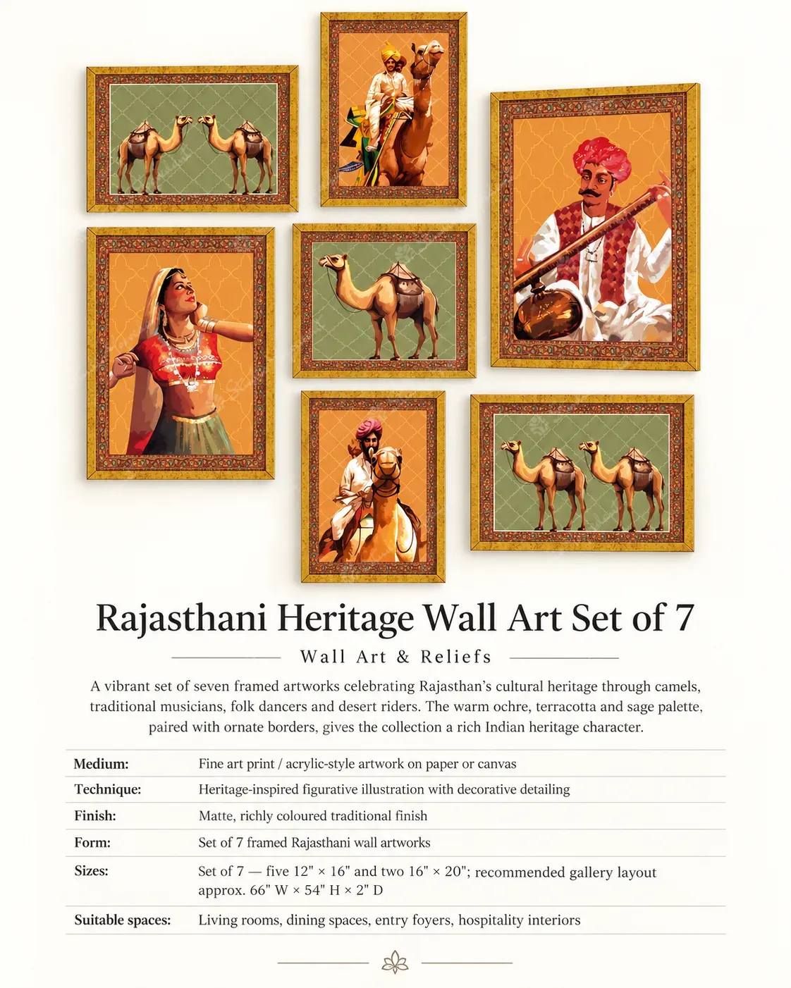 Rajasthani Heritage Wall Art Set of 7 - Image 3
