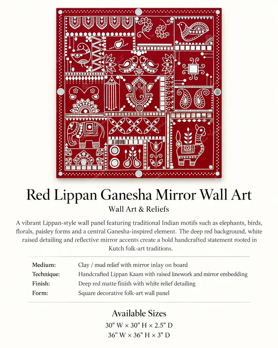 Red Lippan Ganesha Mirror Wall Art - Image 3