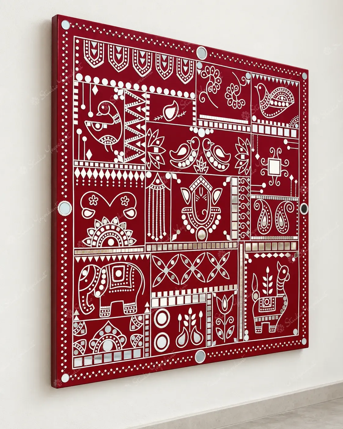 Red Lippan Ganesha Mirror Wall Art - Image 6