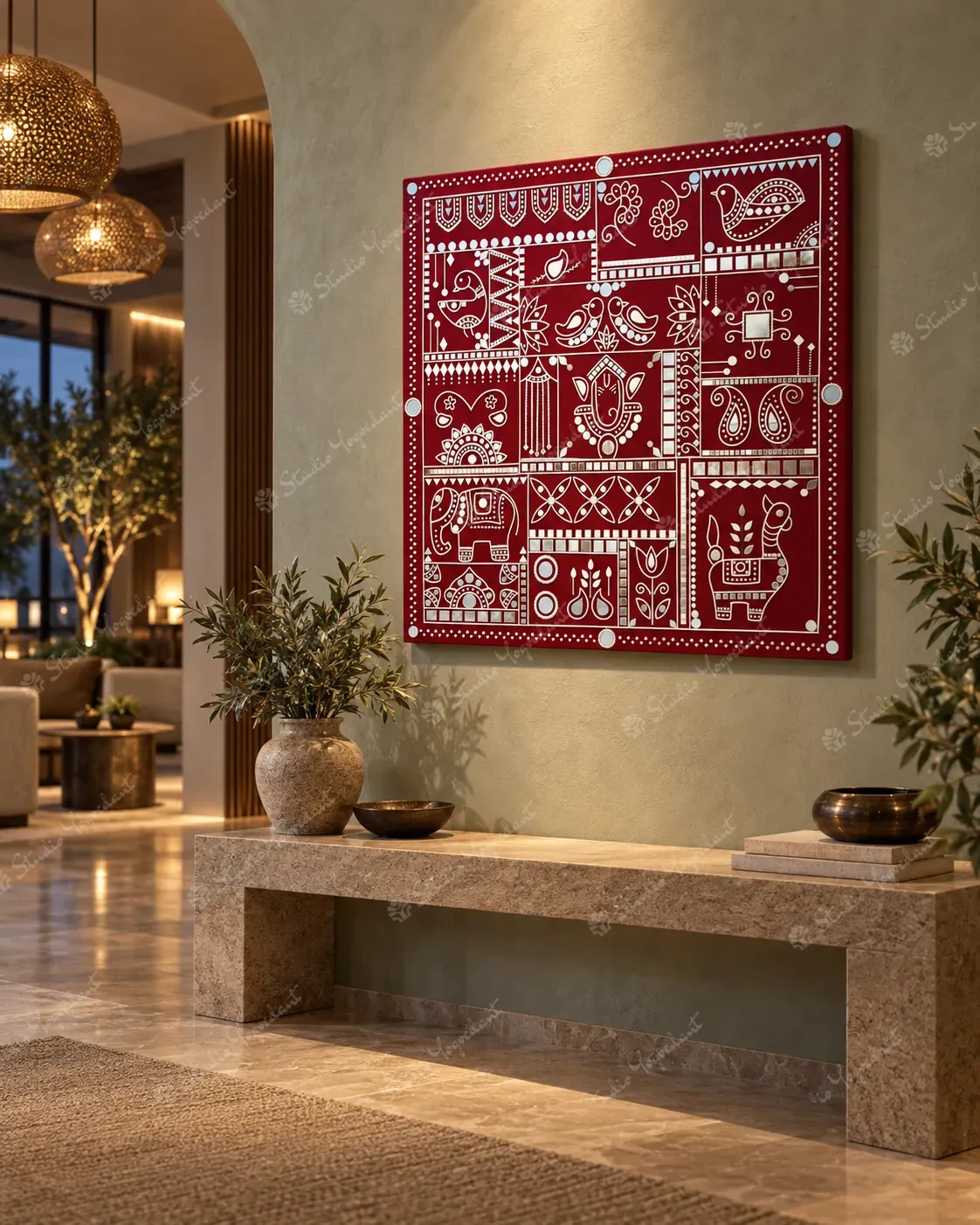 Red Lippan Ganesha Mirror Wall Art - Image 8
