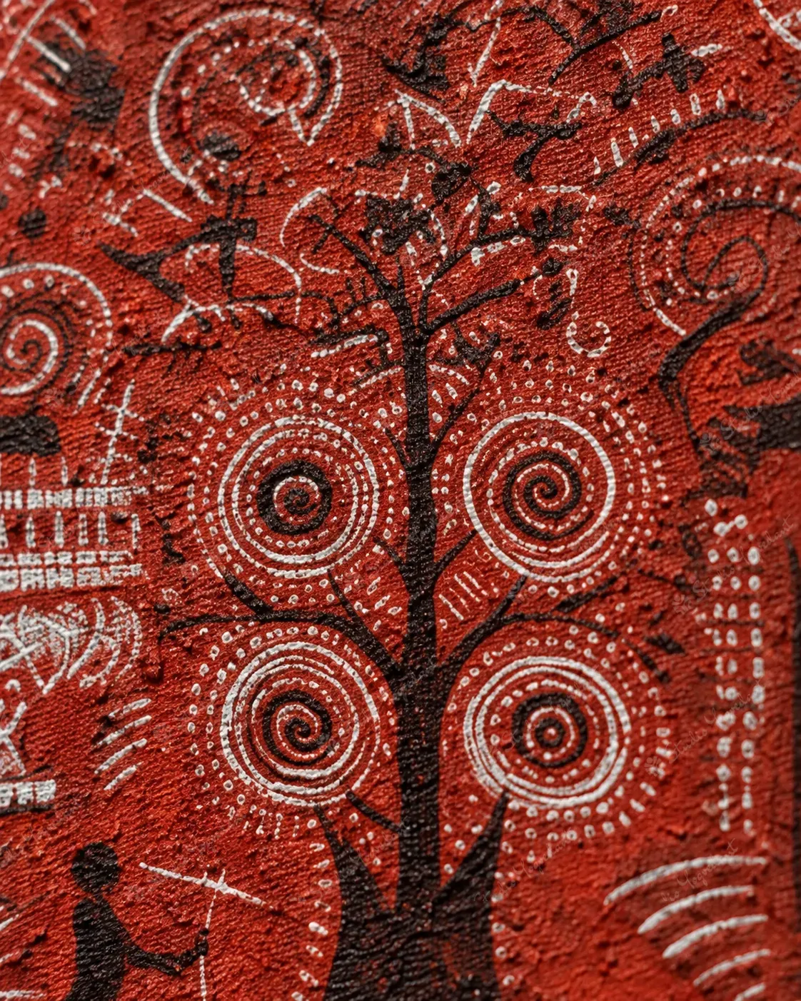 Red Warli Village Life Painting - Image 2