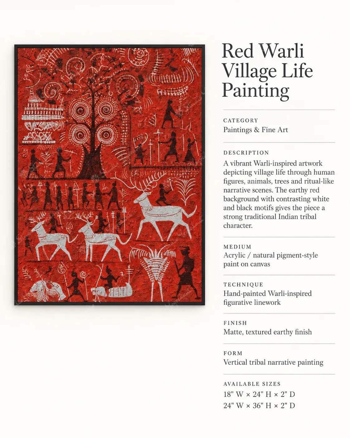 Red Warli Village Life Painting - Image 3