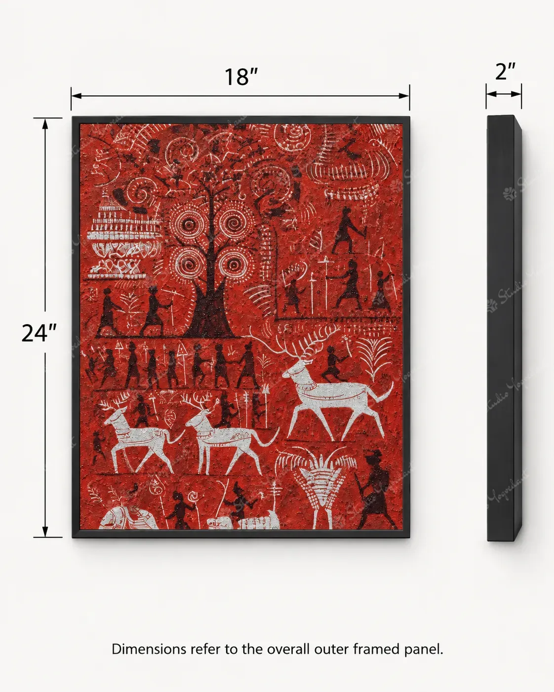 Red Warli Village Life Painting - Image 4