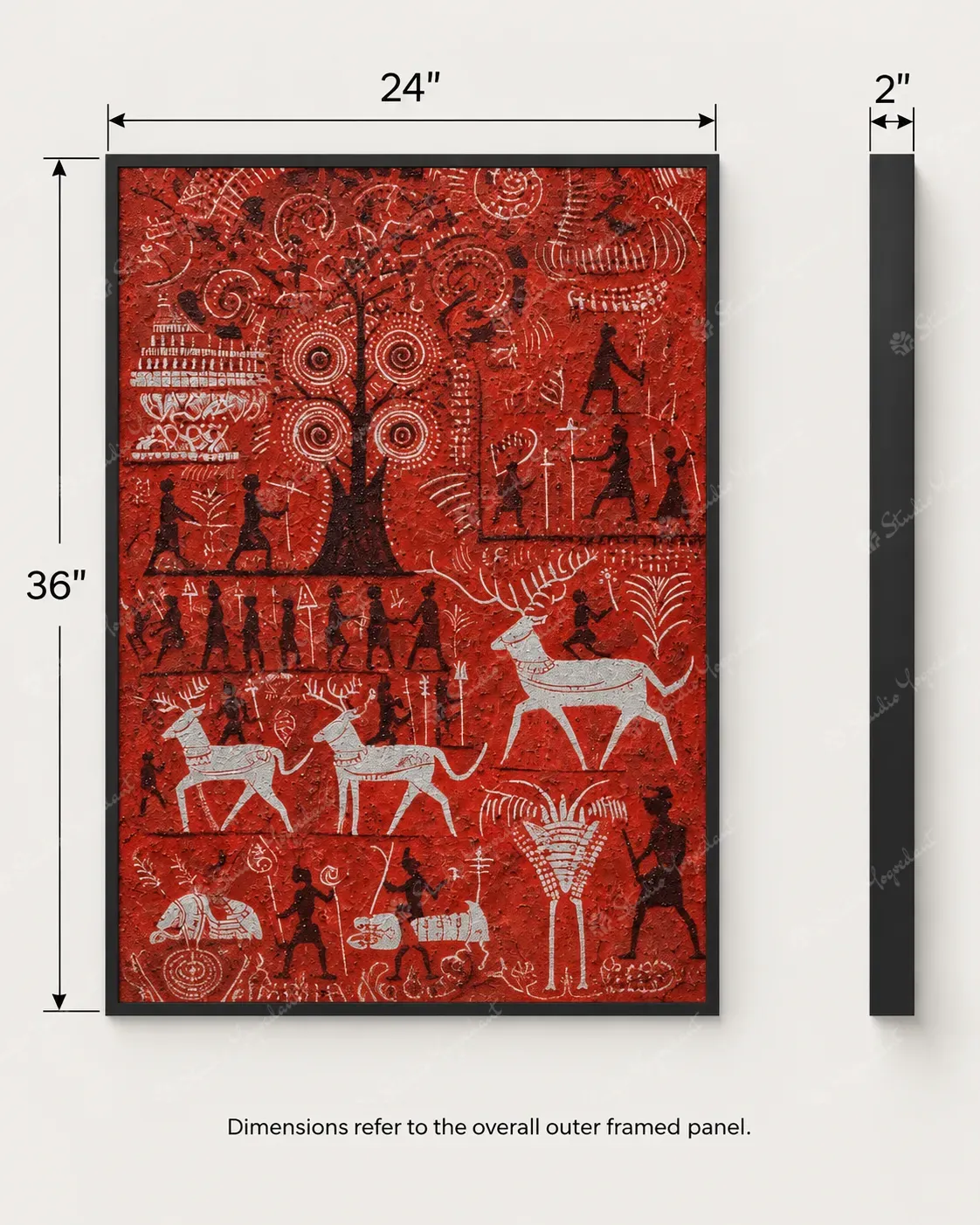 Red Warli Village Life Painting - Image 5