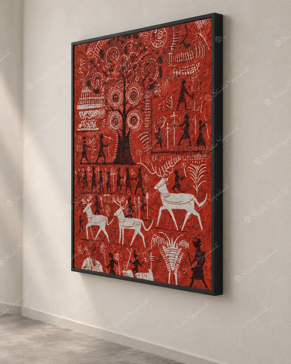 Red Warli Village Life Painting - Image 6
