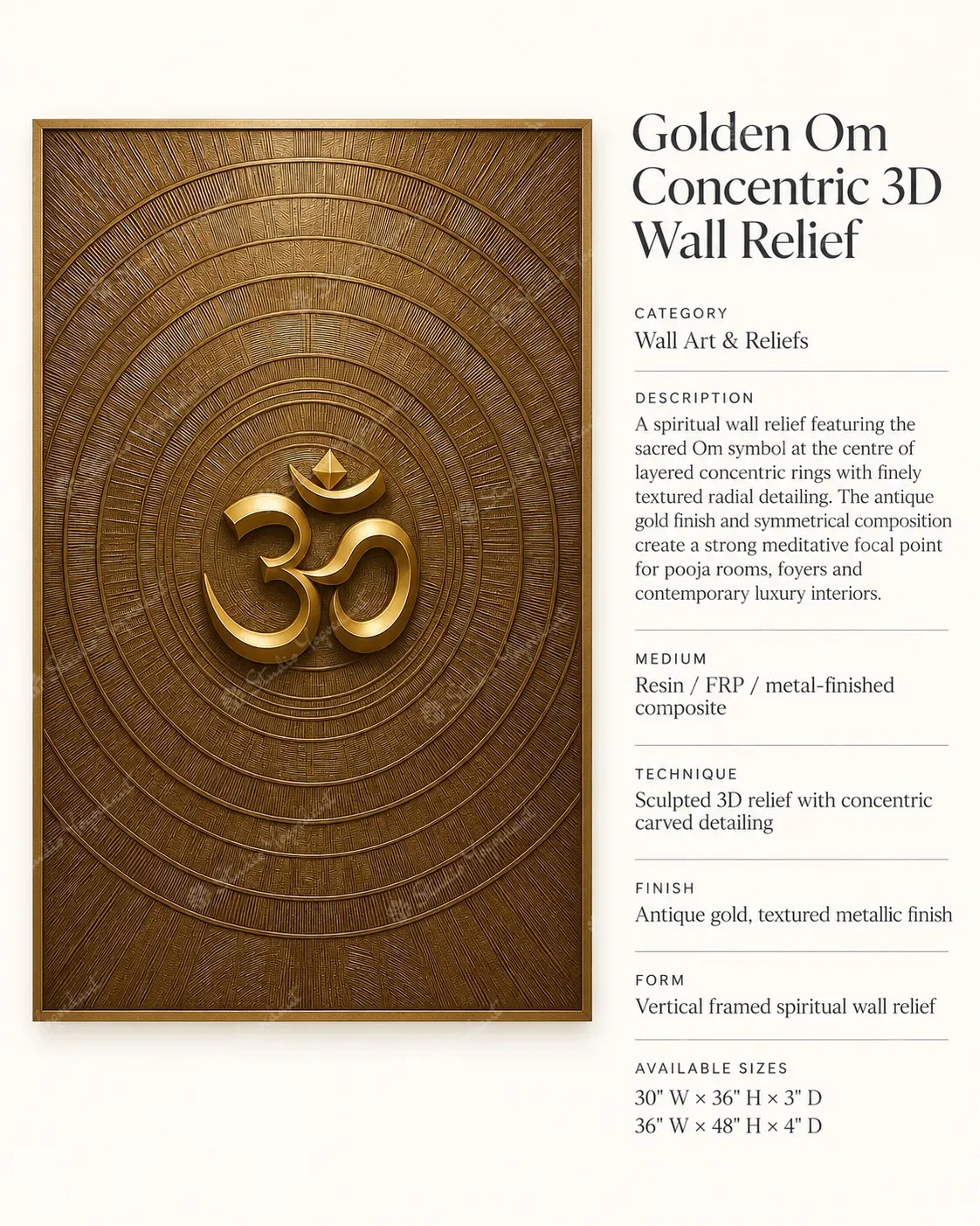 Golden Om Concentric 3D Wall Relief - Image 3