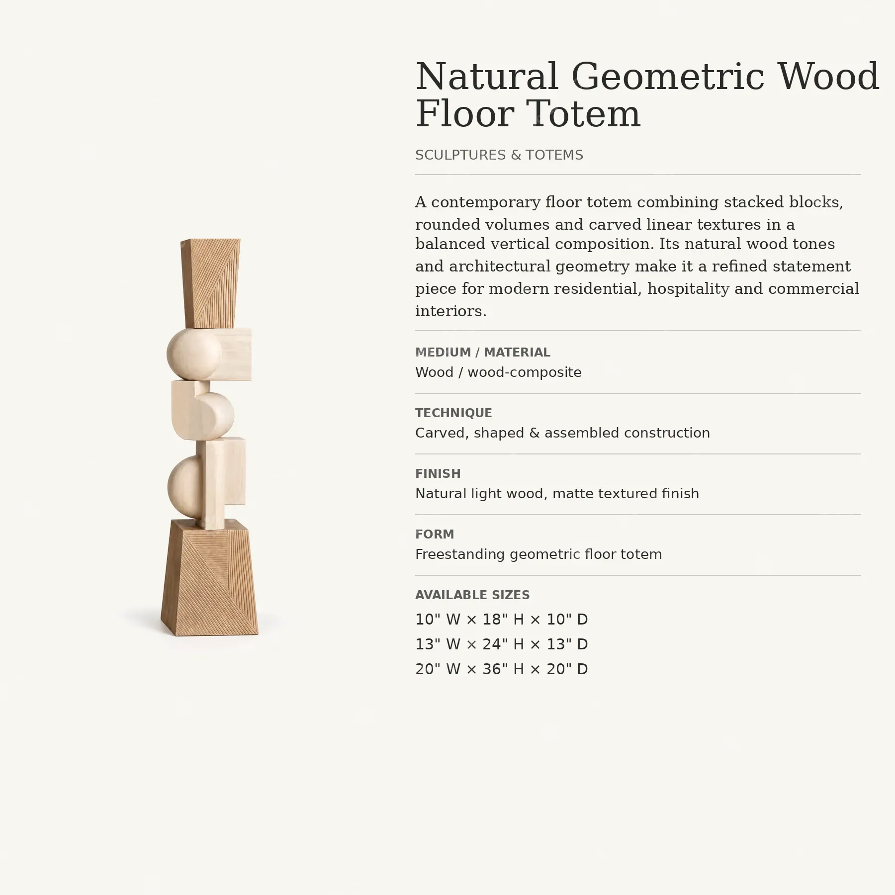 Natural Geometric Wood Floor Totem - Image 3